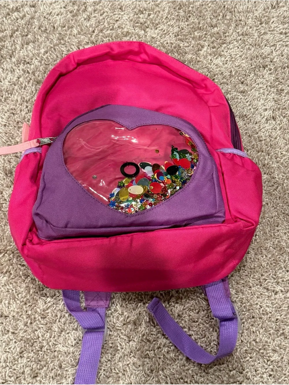Cat & Jack Pink and Purple Sequin Heart Kids Backpack